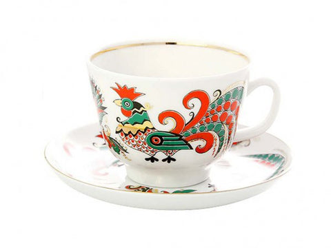 Cup & Saucer Two Roosters 1/2